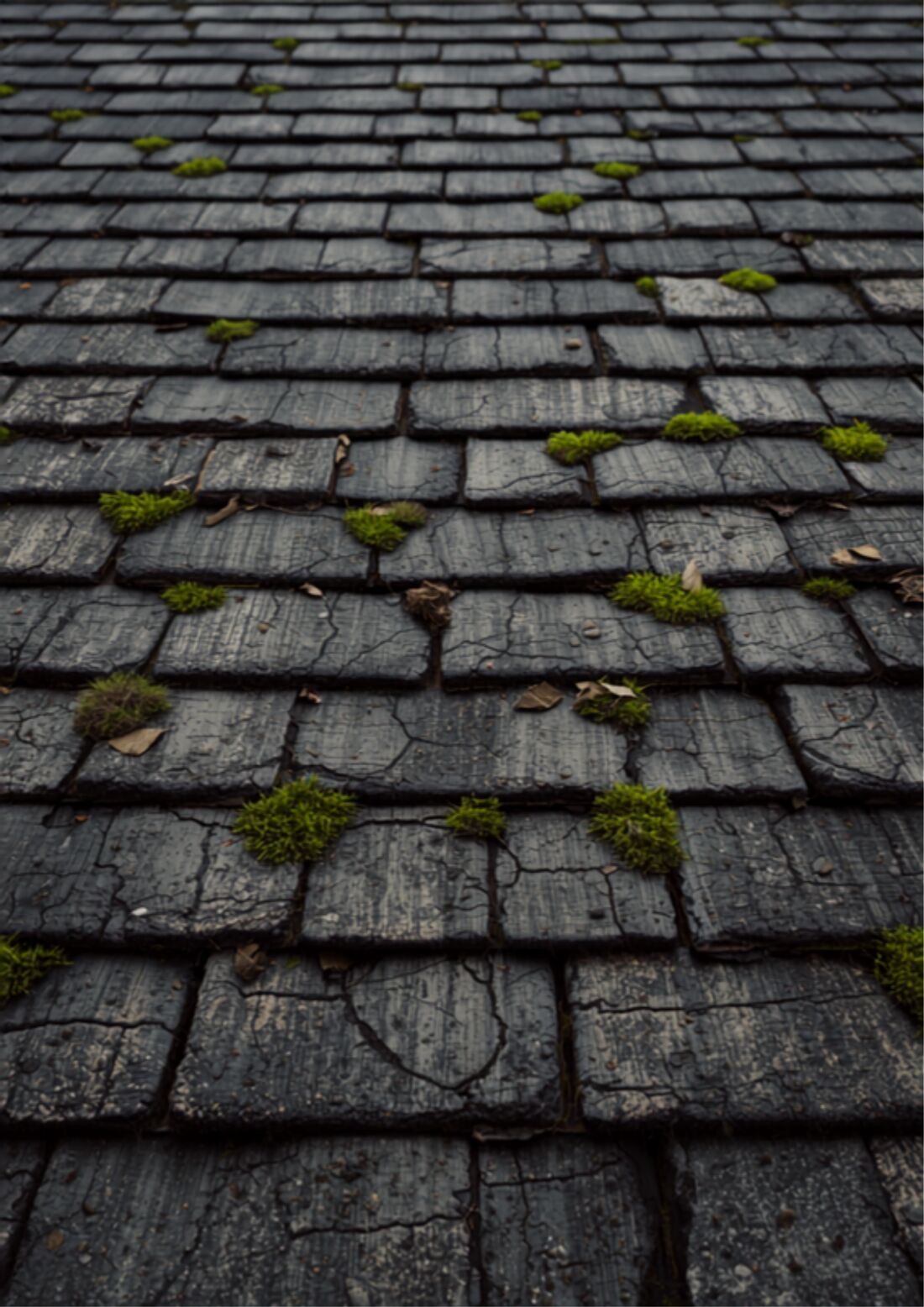 Weathered roof with slipped and mossy tiles before repair in Garforth